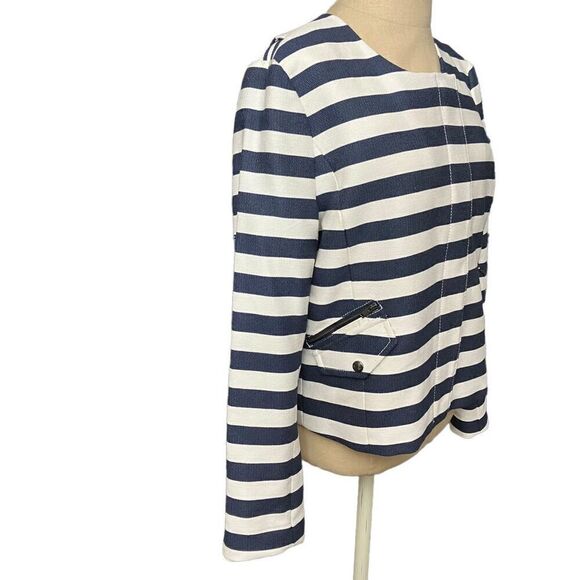 Banana Republic - Moto Jacket- Navy/White Striped / SZ: 8 NWT - Picture 6 of 11